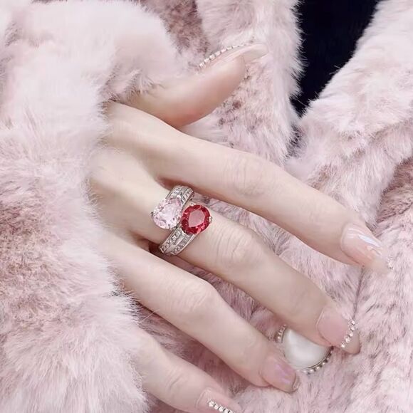 Romantic Dual Drop Crystal Sterling Silver Ring - Picture 3 of 9